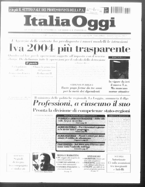 Italia oggi : quotidiano di economia finanza e politica